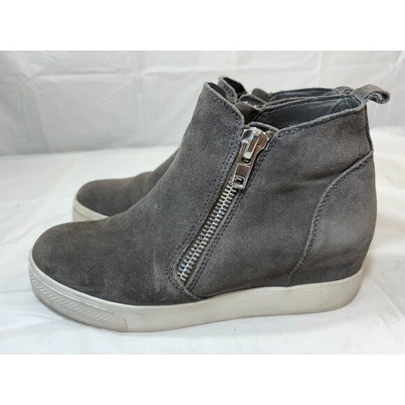 Steve Madden Womens Shoes 8.5 M Gray Wedge Ankle Close Toe Zip Heel Leather - Picture 8 of 12